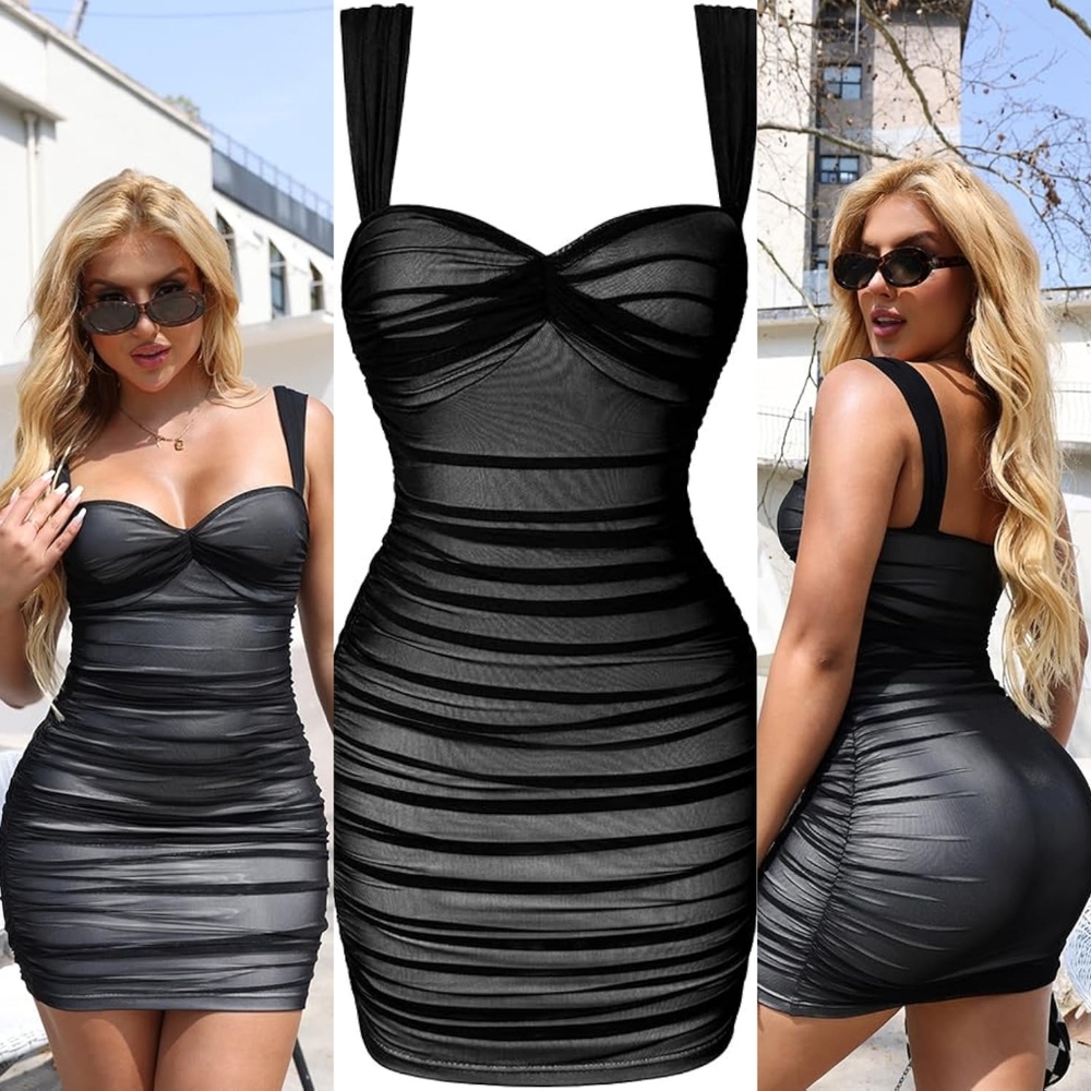 Black Ruched Dress,  Sleeveless Bodycon Mini Dress – Sexy Summer Clubwear